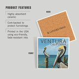 Ceramic Coaster Ventura, California, Brown Pelican